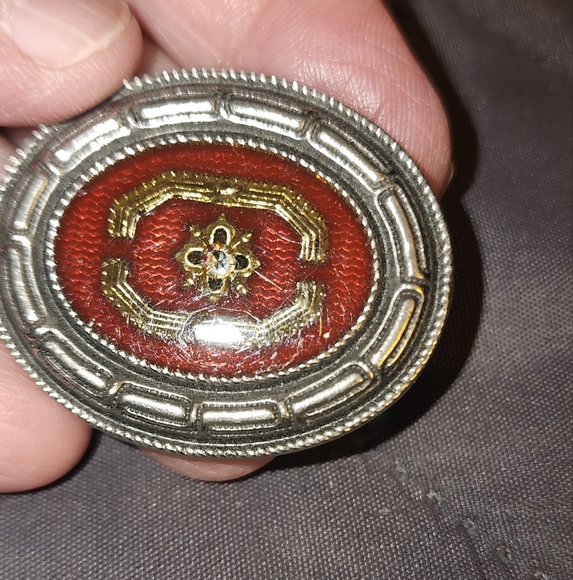 ART DECO EUC OVAL PEWTER AND GOLDTONE BROOCH - Picture 2 of 4